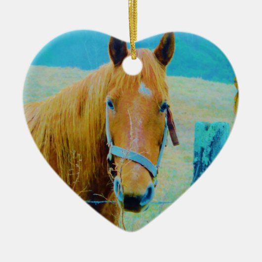 Ornement En Céramique Cheval bleu Denim teinté (Devant)