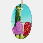 Ornement En Céramique Cheval blond et Coeurs rose et rouge (Droite)