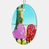 Ornement En Céramique Cheval blond et Coeurs rose et rouge (Gauche)