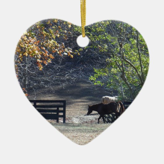 Ornement En Céramique Cheval Brown à pied à travers la clôture (Devant)