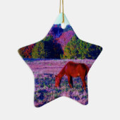 Ornement En Céramique Cheval Brown en Grass violet (Droite)