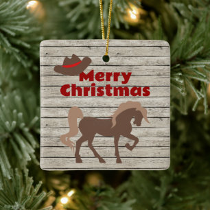 Ornement En Céramique Cheval Brown personnalisé et Casquette Cowboy Noël