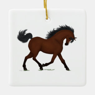Ornement En Céramique Cheval de Baie avec Blaze Pony de Noël personnalis