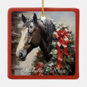 Ornement En Céramique Cheval de beauté personnalisé avec couronne Noël (Dos)