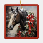 Ornement En Céramique Cheval de beauté personnalisé avec couronne Noël (Devant)