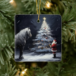 Ornement En Céramique Cheval de beauté personnalisé et Noël Père Noël