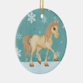 Ornement En Céramique Cheval de Crème personnalisé ~ Forêt d'hiver Noël (Droite)