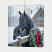Ornement En Céramique Cheval de Noël avec couronne (Gauche)