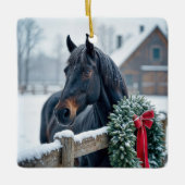 Ornement En Céramique Cheval de Noël avec couronne (Devant)