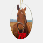 Ornement En Céramique Cheval de Noël Brown et Bow rouge (Gauche)