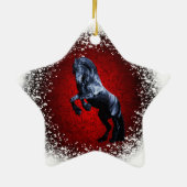 Ornement En Céramique Cheval friésien, étalon noir, neige, granit rouge (Dos)