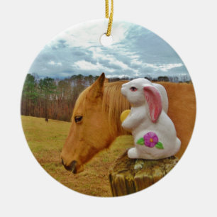 Ornement En Céramique Cheval Jaune, Lapin De Printemps
