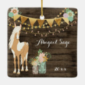 Ornement En Céramique Cheval personnalisé et fleurs Noël rustique (Dos)