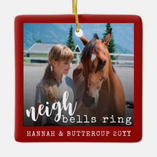 Ornement En Céramique Cheval personnalisé Photo Cute Neigh Bells Ring