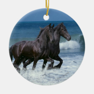 Ornement En Céramique Chevaux d'imaginaire : Frisons et mer