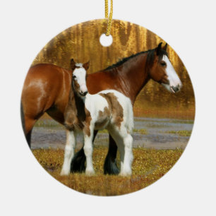 Ornement En Céramique Chevaux d'imaginaire : Jument et poulain