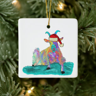 Ornement En Céramique Chèvre de Noël drôle
