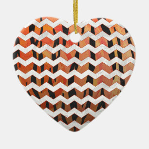 Ornement En Céramique Chevron Tiger chaud orange et noir