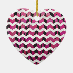 Ornement En Céramique Chevron Tiger rose chaud et noir