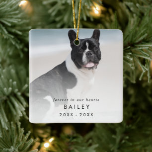 Ornement En Céramique Chic à jamais dans nos cœurs Photo de chien Mémori