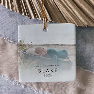 Ornement En Céramique Chic Baby's First Christmas Newborn Photo Ceramic 