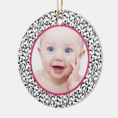 Ornement En Céramique Chic Damask Pink Baby's First Christmas (Gauche)