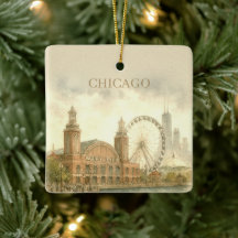 Chicago Navy Pier aquarelle personnalisée monument