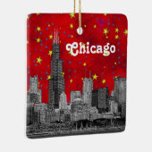 Ornement En Céramique Chicago Skyline Etched, Red Starry Sky (Droite)