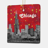 Ornement En Céramique Chicago Skyline Etched, Red Starry Sky (Gauche)