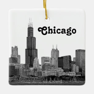 Ornement En Céramique Chicago Skyline Gravé