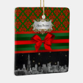 Ornement En Céramique Chicago Skyline Red Green Damask #2 Bow Xmas (Droite)