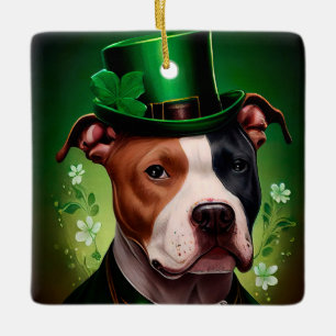Ornement En Céramique chien American Staffordshire à la Saint-Patrick