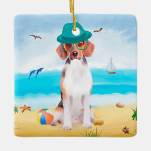 Ornement En Céramique Chien beagle Sur La Plage