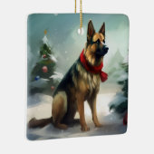 Ornement En Céramique Chien berger allemand en Noël de neige (Droite)