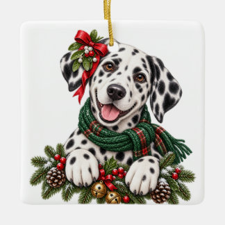 ORNEMENT EN CÉRAMIQUE CHIEN DALMATIEN DE NOËL MIGNON ADORABLE