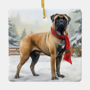 Ornement En Céramique Chien de Bullmastiff à Noël de neige