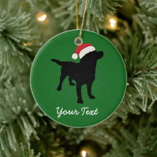 Ornement En Céramique Chien de laboratoire noir avec chapeau de Noël