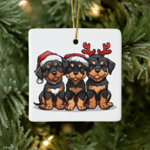 Ornement En Céramique Chien de Noël Rottweiler Père Noël