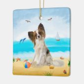Ornement En Céramique Chien de Papillon sur la plage (Gauche)