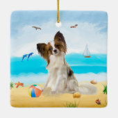 Ornement En Céramique Chien de Papillon sur la plage (Dos)