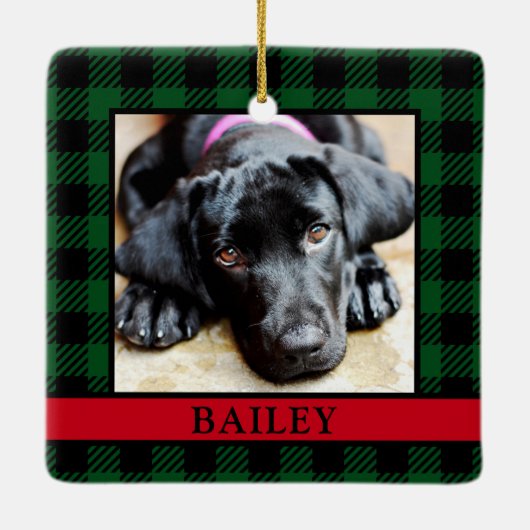 Ornement En Céramique Chien Green Buffalo Check Photo (Dos)