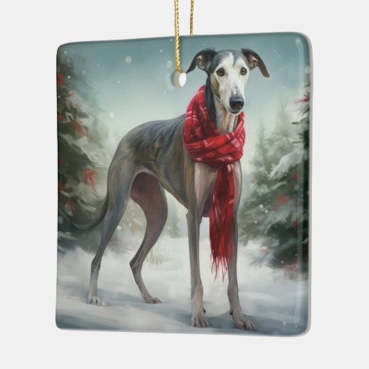 Ornement En Céramique Chien gris à Noël de neige (Gauche)