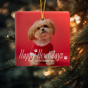 Ornement En Céramique Chien Happy Howlidays Pet Holiday Photo