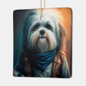 Ornement En Céramique Chien Havanais en vélo peinture numérique (Gauche)