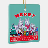Ornement En Céramique Chien Joyeux Noël Blanc Berger Fête GSD Fun (Droite)