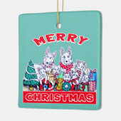 Ornement En Céramique Chien Joyeux Noël Blanc Berger Fête GSD Fun (Gauche)