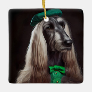 Ornement En Céramique chien lévrier afghan en tenue de la Saint-Patrick