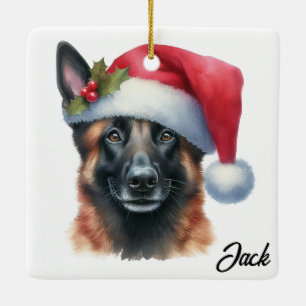 Ornement En Céramique Chien Malinois Belge personnalisé avec chapeau de