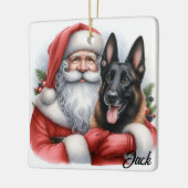 Ornement En Céramique Chien Malinois belge personnalisé avec Père Noël (Gauche)