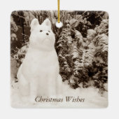 Ornement En Céramique chien mignon assis avec bonhomme de neige à noël (Dos)